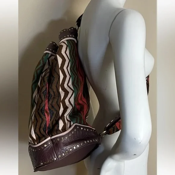 Free People Zola Leather Trimmed Tapestry Sling Bag Wavy Baby Stripes NWOT $198 - Picture 5 of 6